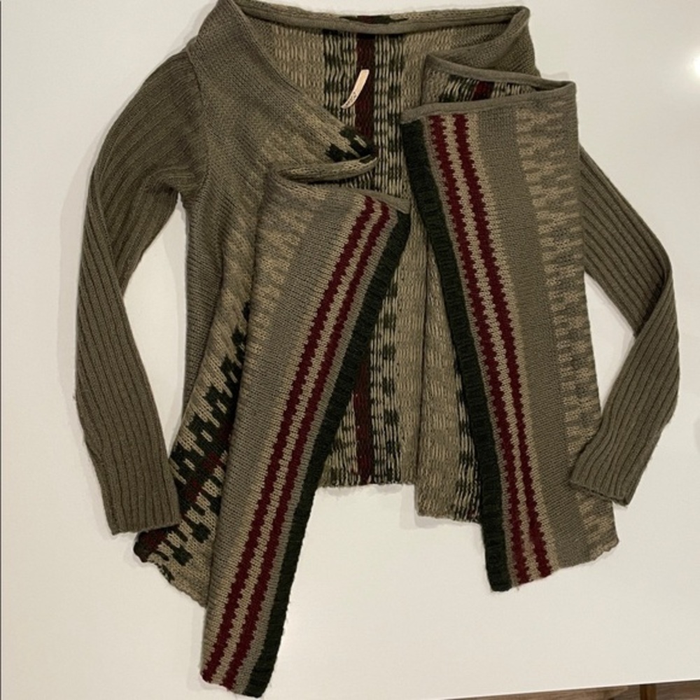 ELAN Striped Knit Wrap Style Sweater with Earth Tones